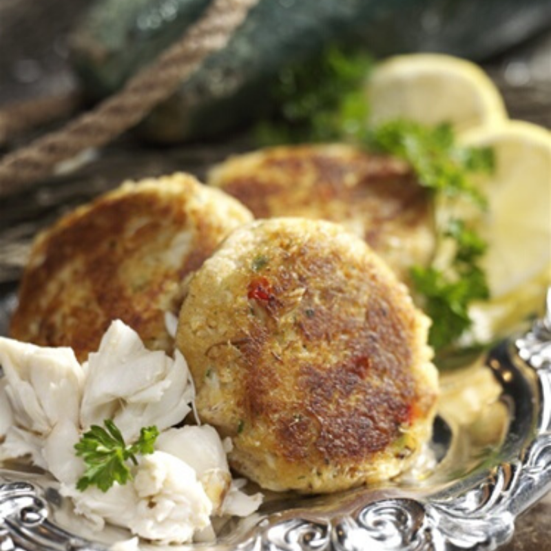 Hand-formed premium lump blue crab cakes