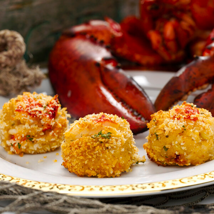 Maine lobster cakes with a hand-scooped dome top